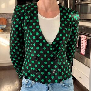 Albert Nipon Black and Green Polka Dot Blazer